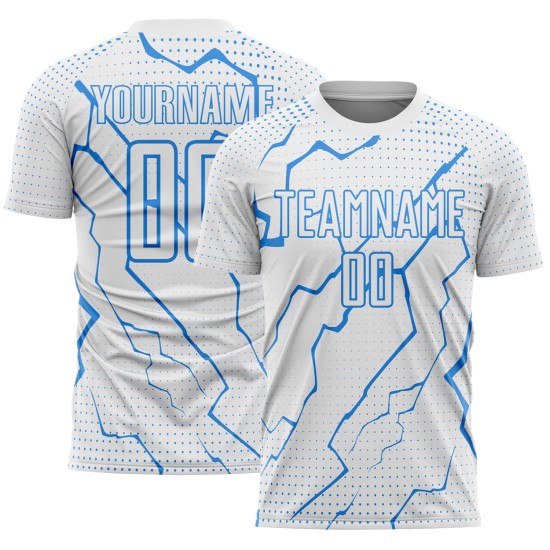 Jersey Sports Lightning Powder Soccer Uniform Sublimation White Custom Blue