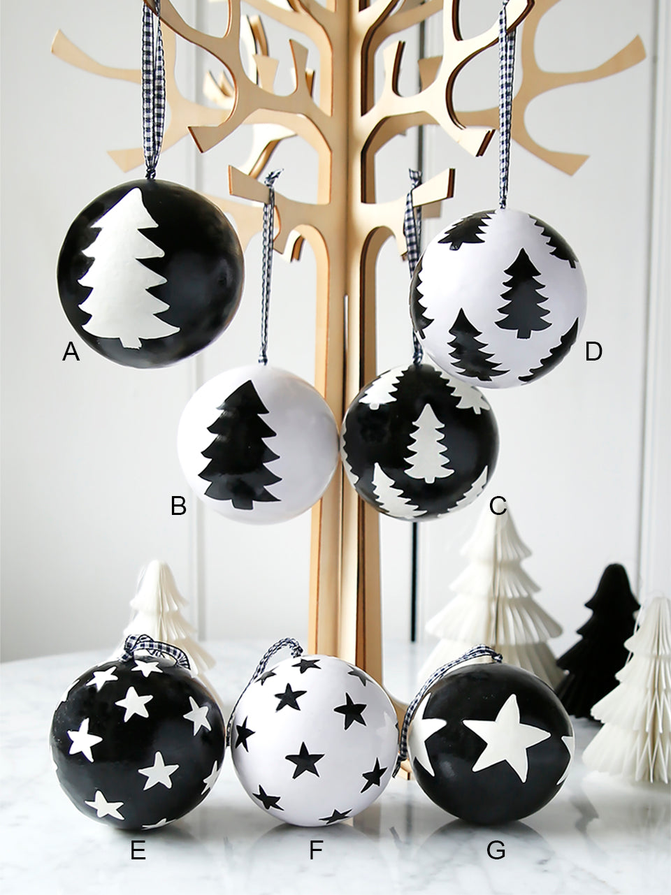 Black And White Papier Machie Bauble