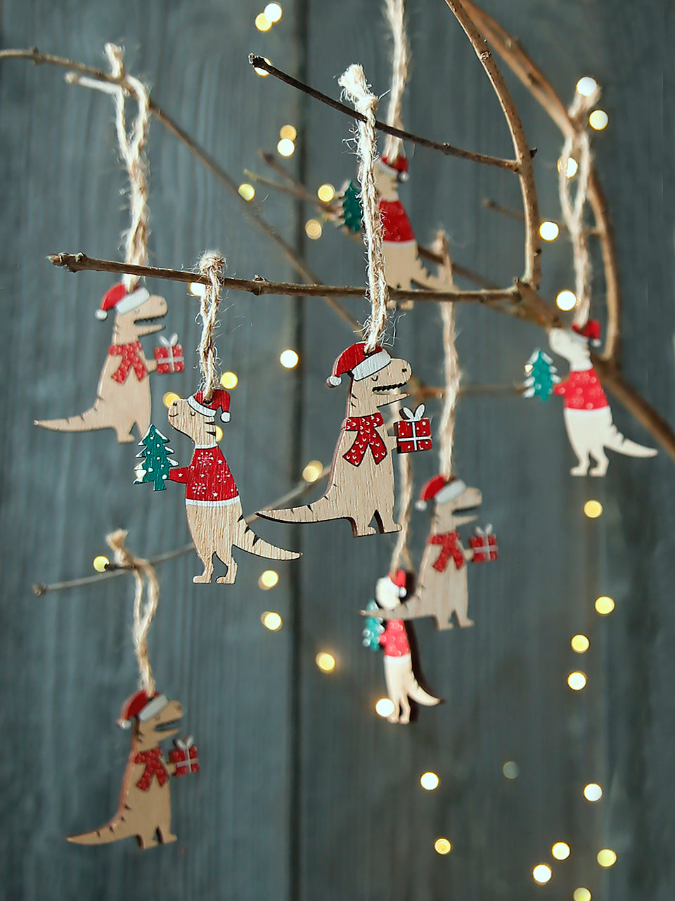 Wooden Christmas Dinosaur Set