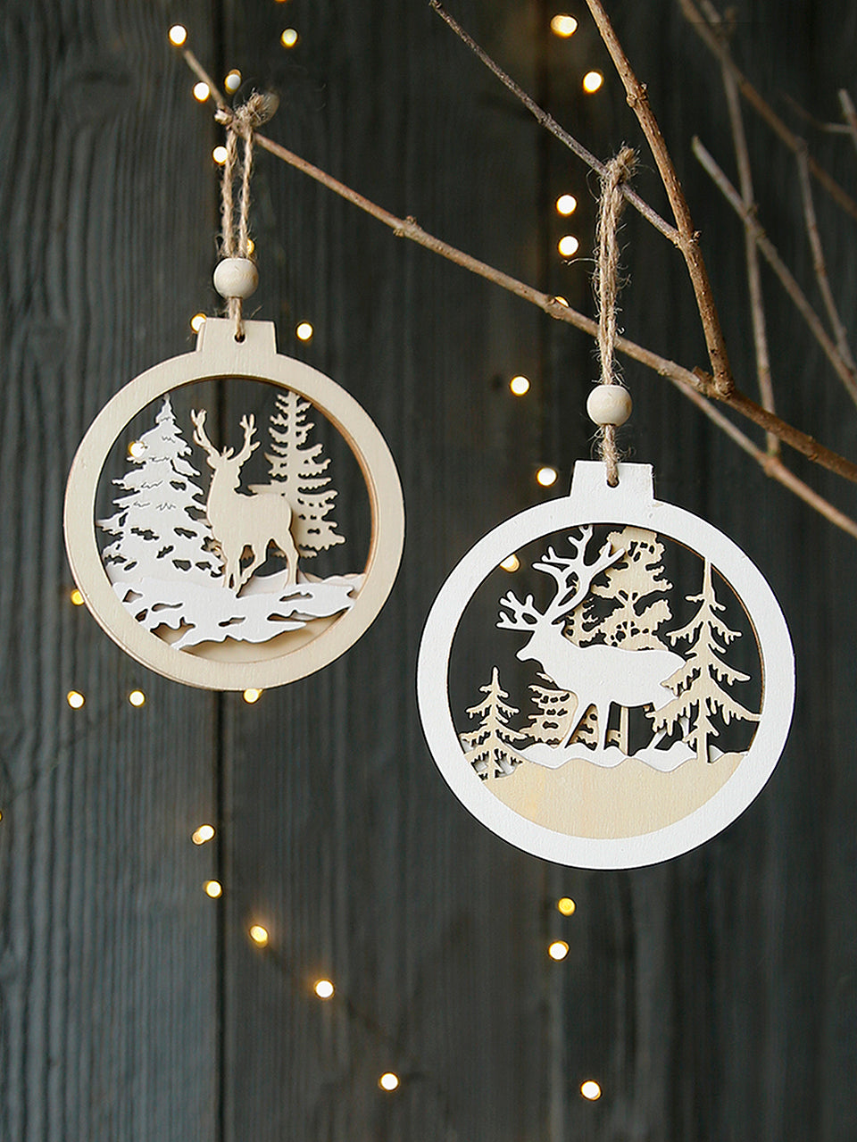 Wooden Reindeer Bauble Set